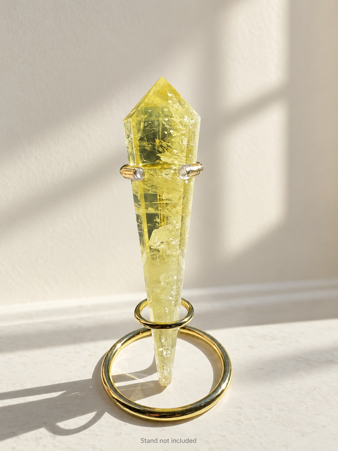 Citrine Quartz Wand, detailed view 2 in soft indoor light.