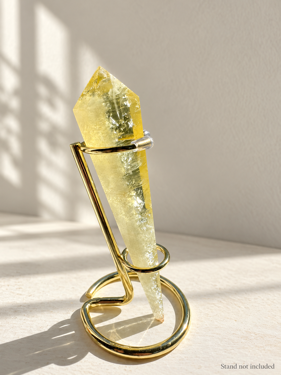 Citrine Quartz Wand, detailed view 5 in soft indoor light.