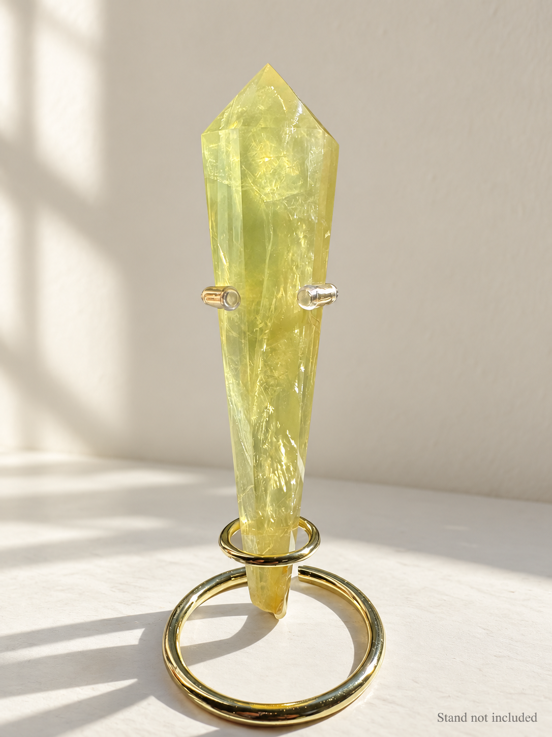 Citrine Quartz Wand, detailed view 6 in soft indoor light.