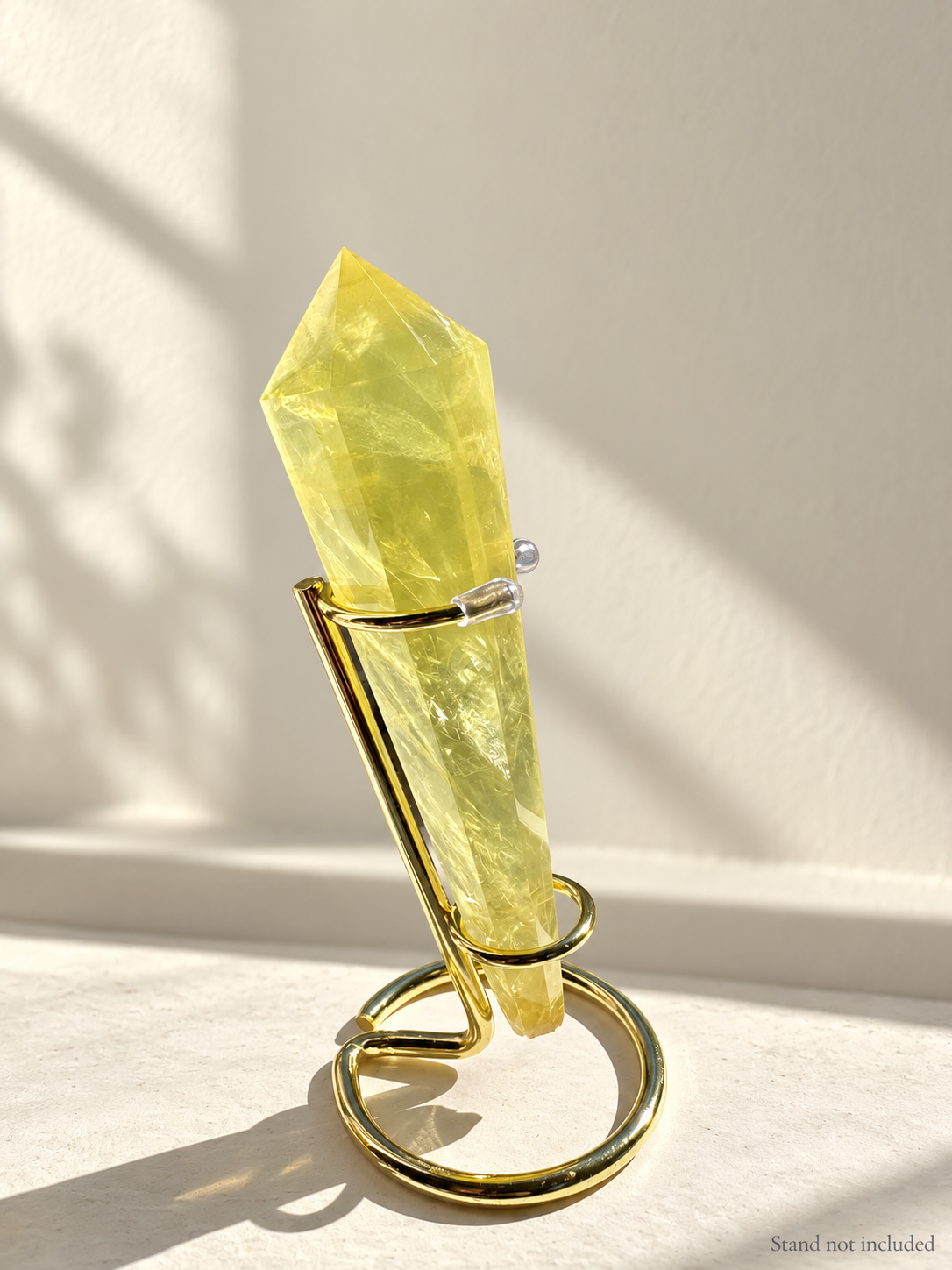 Citrine Quartz Wand, detailed view 7 in soft indoor light.