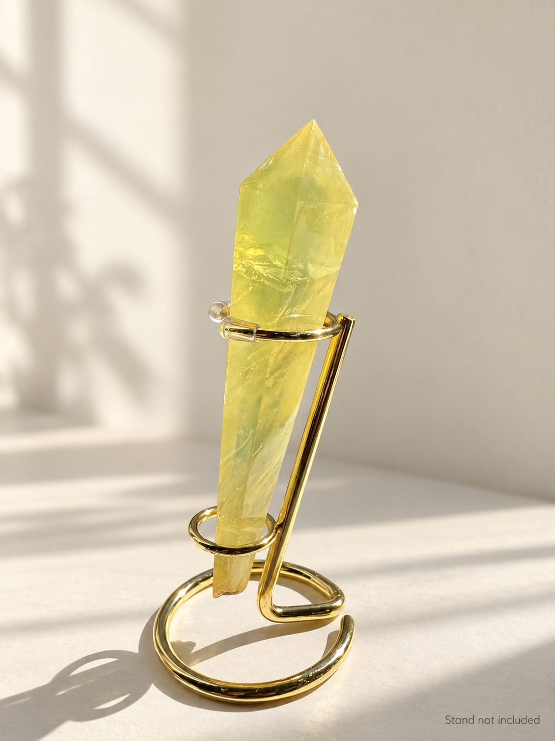 Citrine Quartz Wand, detailed view 8 in soft indoor light.