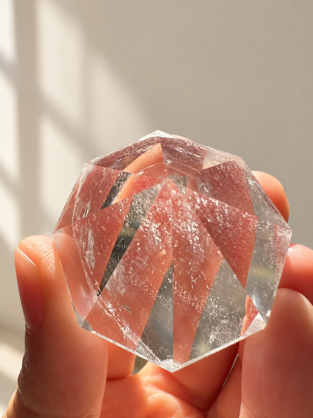 Clear Quartz Diamond, detailed view 10 in soft indoor light.