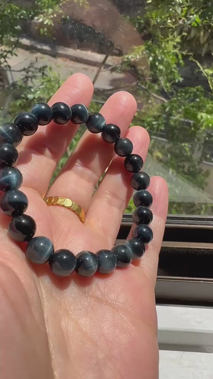 Blue Tiger Eye Bracelet | Natural 8mm Stretch Beads