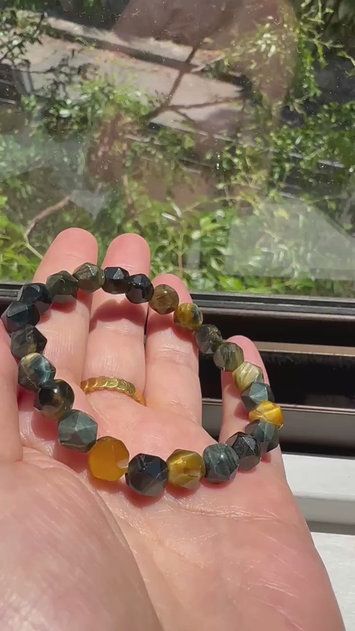 Mixed Tiger’s Eye Bracelet | Blue, Golden & Yellow 8mm Beads