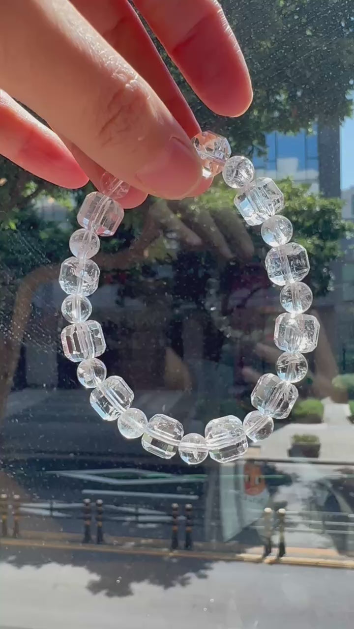 Clear Quartz Bracelet | 10mm Faceted Cubes & 8mm Beads