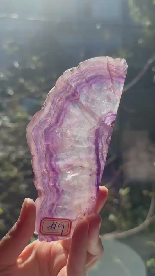 Luxury Pruple Fluorite Display Board: 172g Ultra-Transparent Banded Slab #9