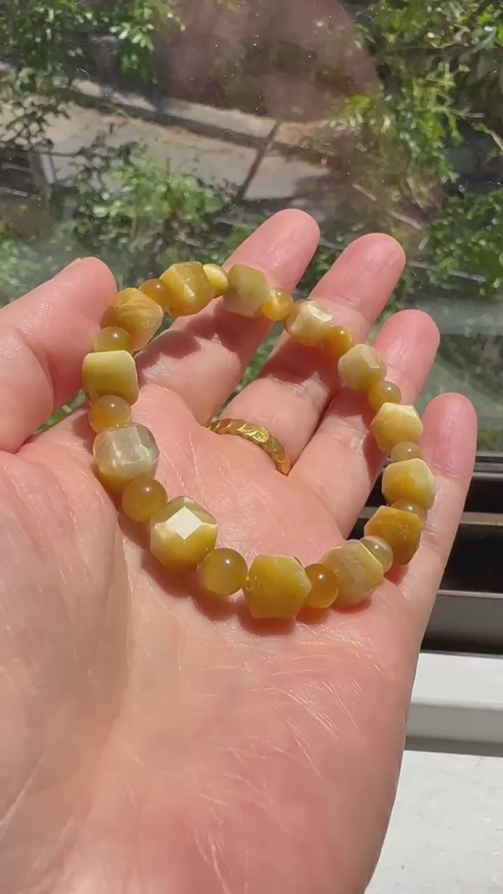 Golden Tiger Eye Bracelet | Natural 8mm Round & Square Beads