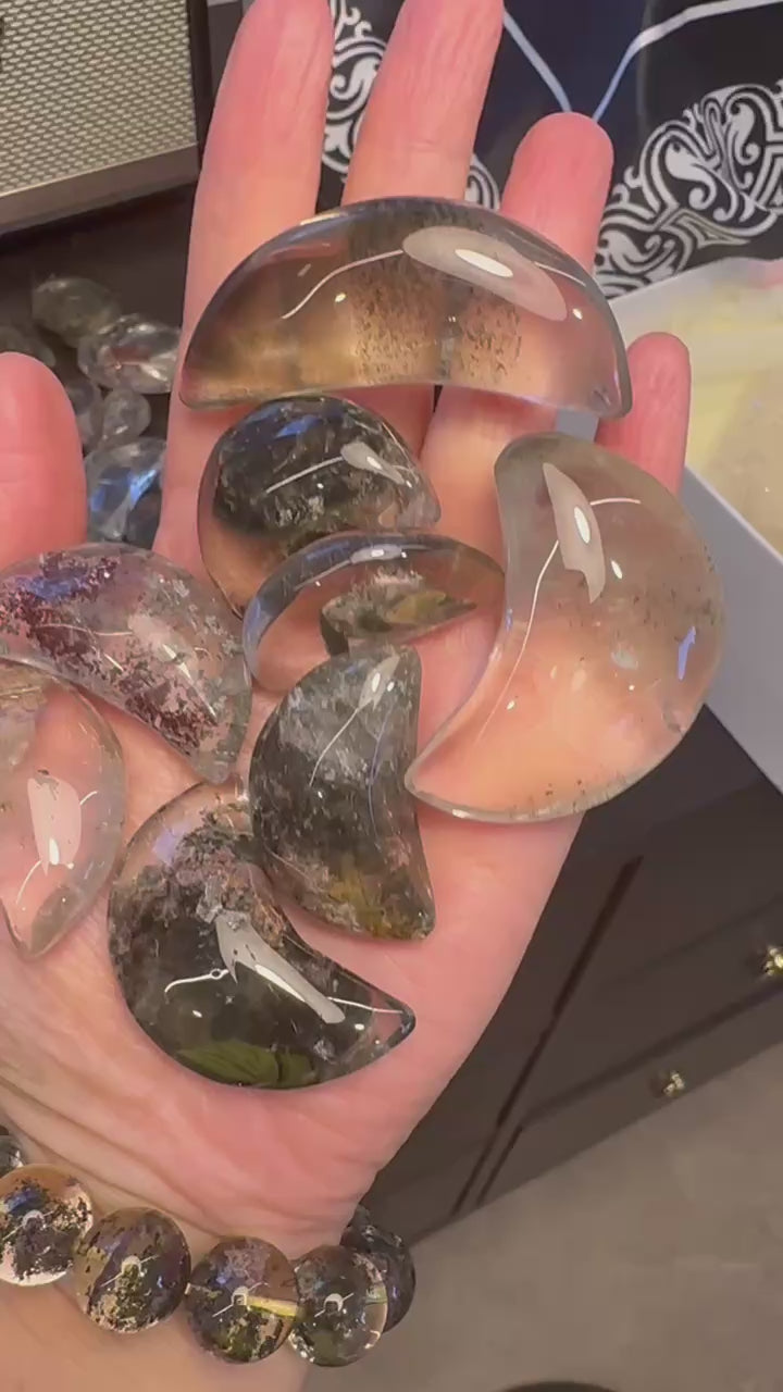 Garden Quartz Green Phantom Moon | Natural Crystal Carving