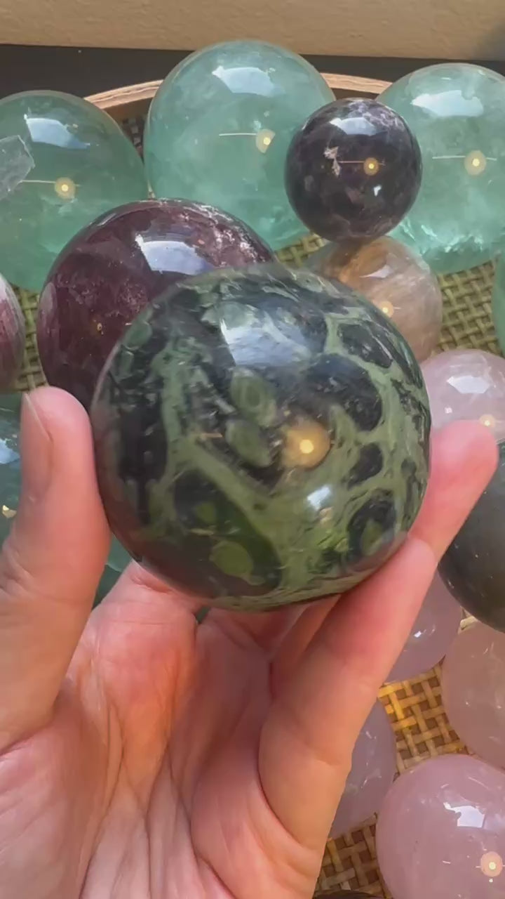 Kambaba Jasper Sphere | Natural Green & Black Stone Ball