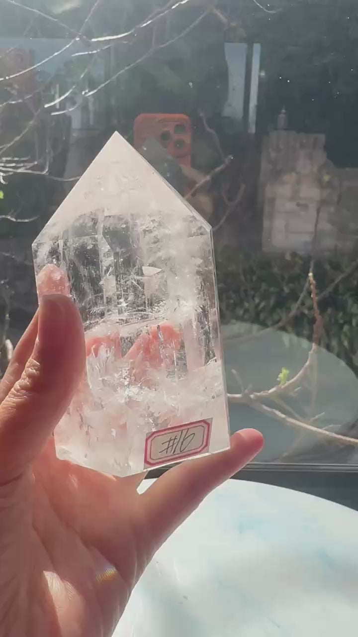 Brazilian Clear Quartz Tower with Clear-to-Cloudy Veils | 412g 9.9cm Exact Piece #16