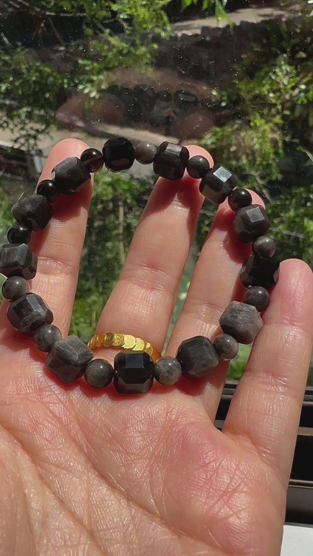 Silver Sheen Obsidian Bracelet | 8mm Square & Round Beads