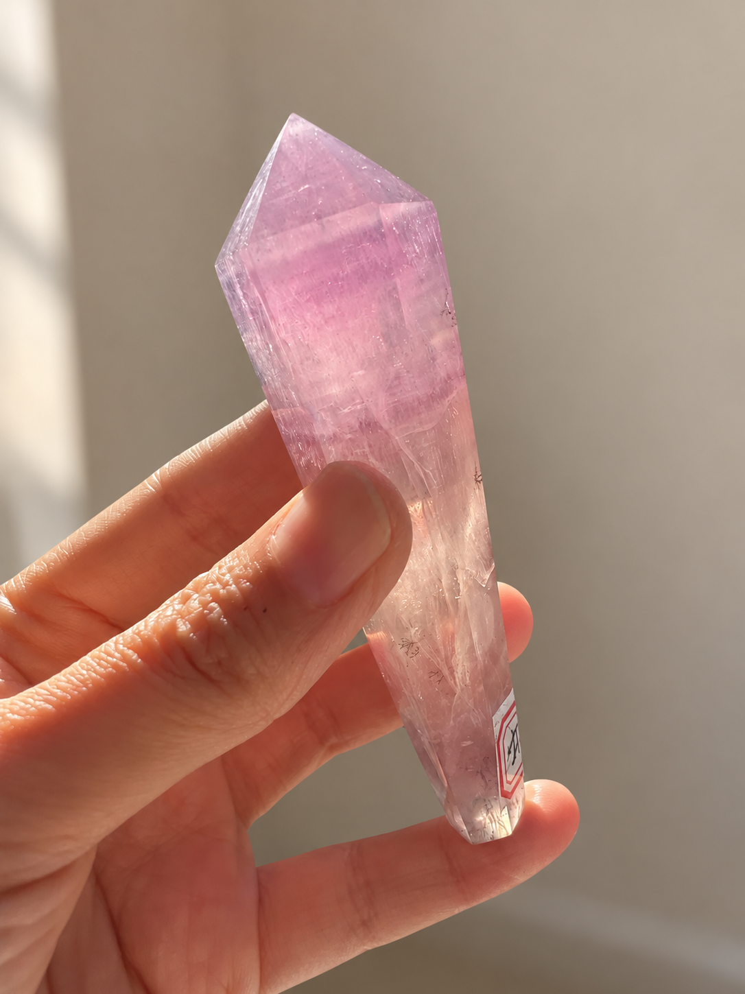 Purple fluorite wand #2, original view 2, soft indoor light