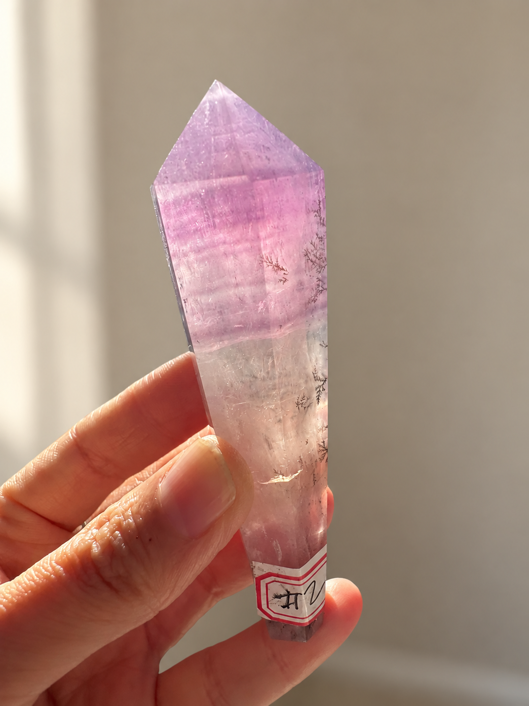 Purple fluorite wand #2, original view 4, soft indoor light