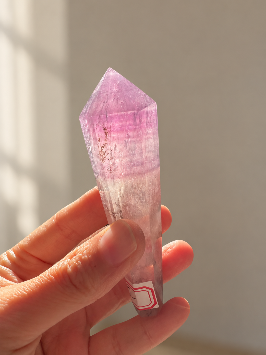 Purple fluorite wand #2, original view 5, soft indoor light