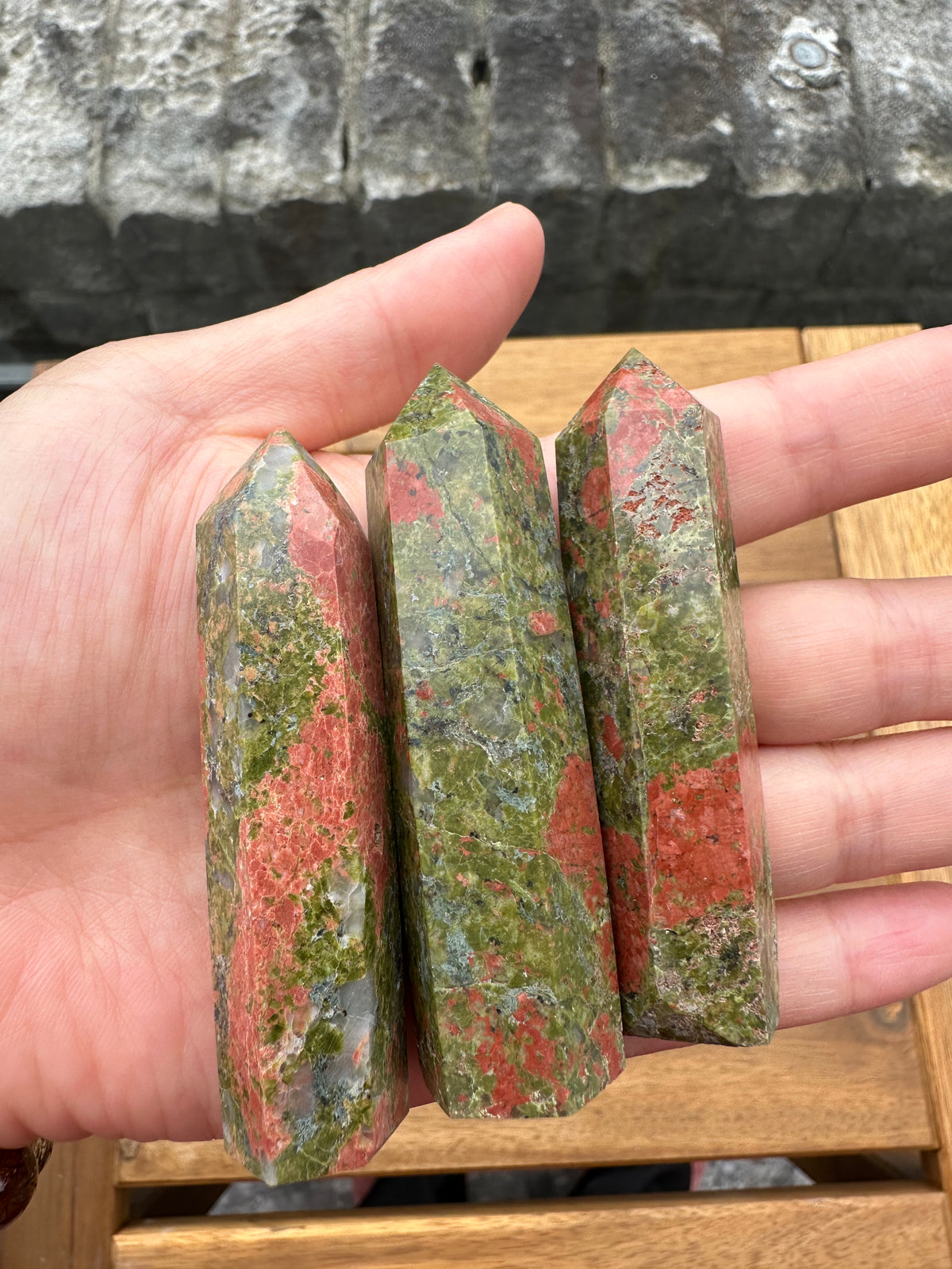 Unakite Tower | Natural Pink & Green Stone 6–10cm