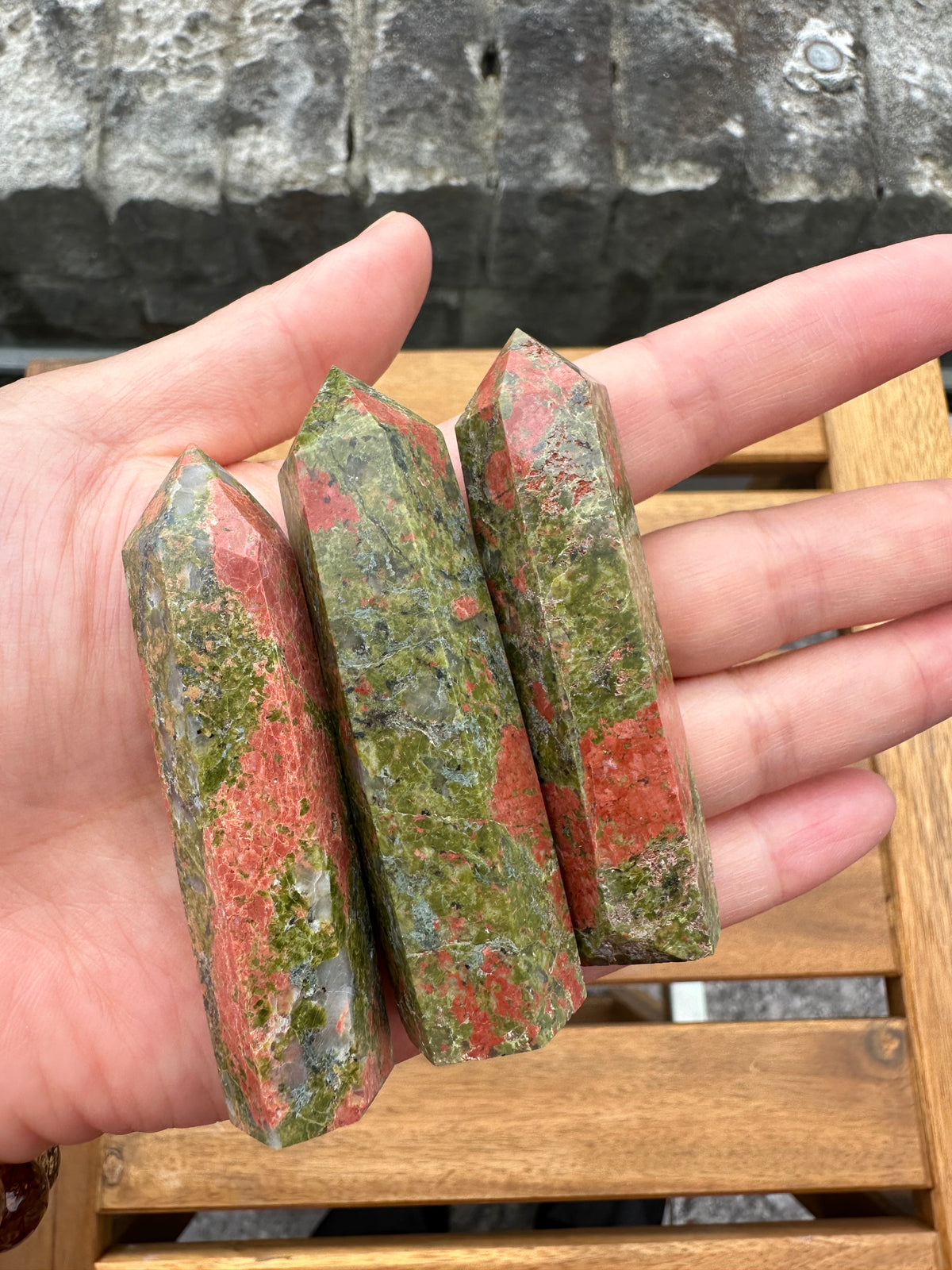 Unakite Tower | Natural Pink & Green Stone 6–10cm