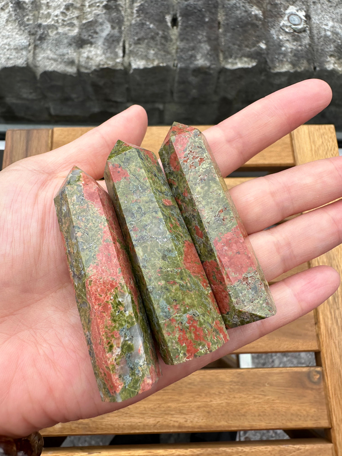 Unakite Tower | Natural Pink & Green Stone 6–10cm