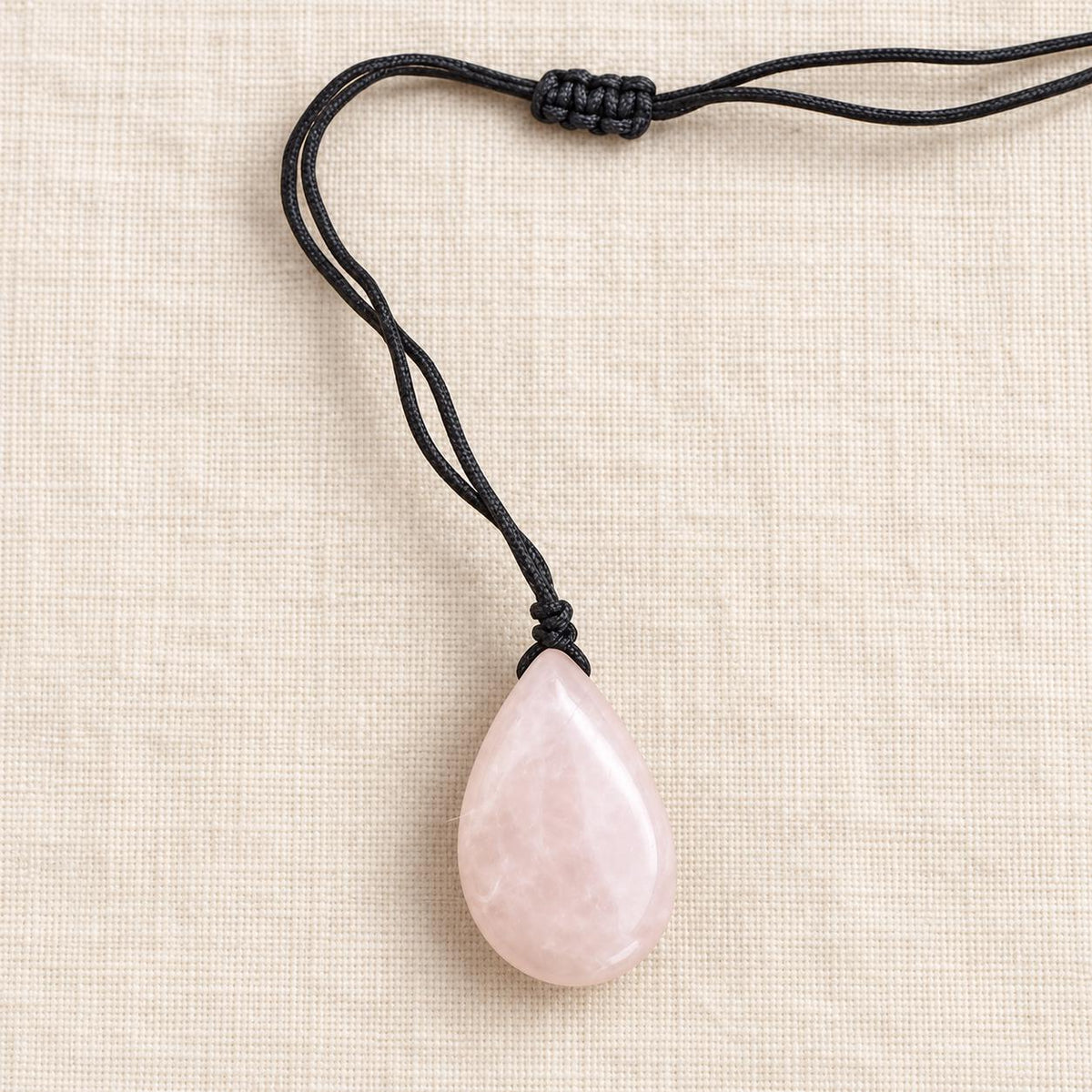 Rose Quartz or Dream Amethyst polished teardrop pendant necklace, 4cm crystal on adjustable black cord