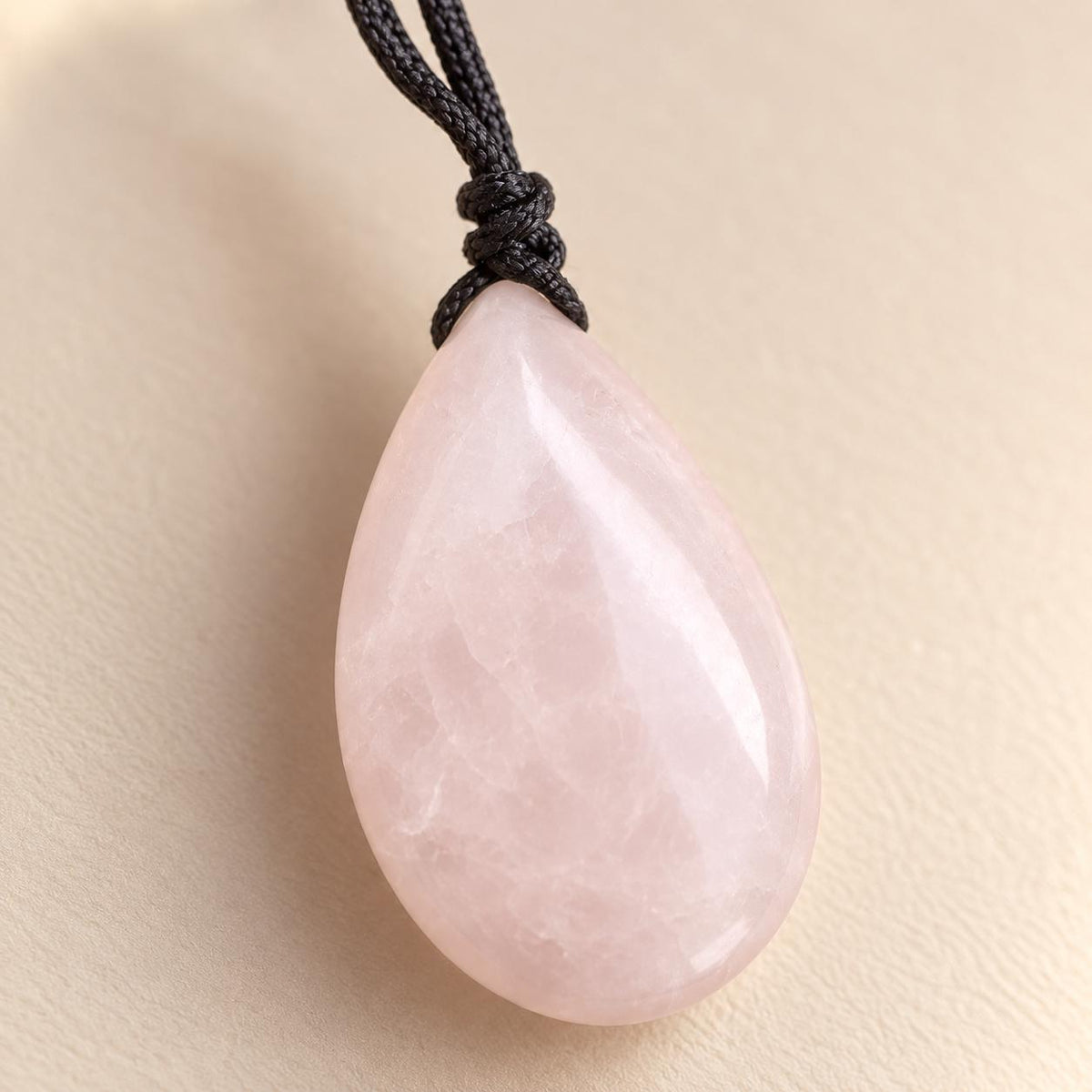 Adjustable black cord crystal necklace with Rose Quartz or Dream Amethyst teardrop pendant