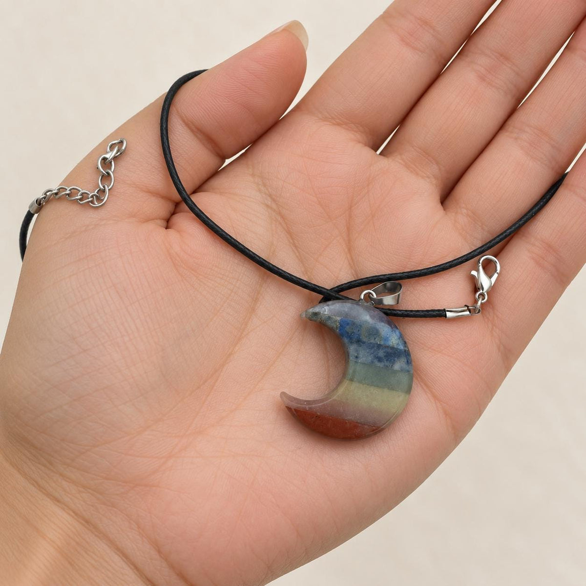 Seven chakra moon pendant necklace for meditation, yoga and spiritual gifting