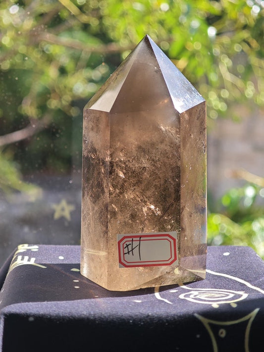 Natural Smoky Quartz tower #1, 368g 10.2cm exact piece – front view