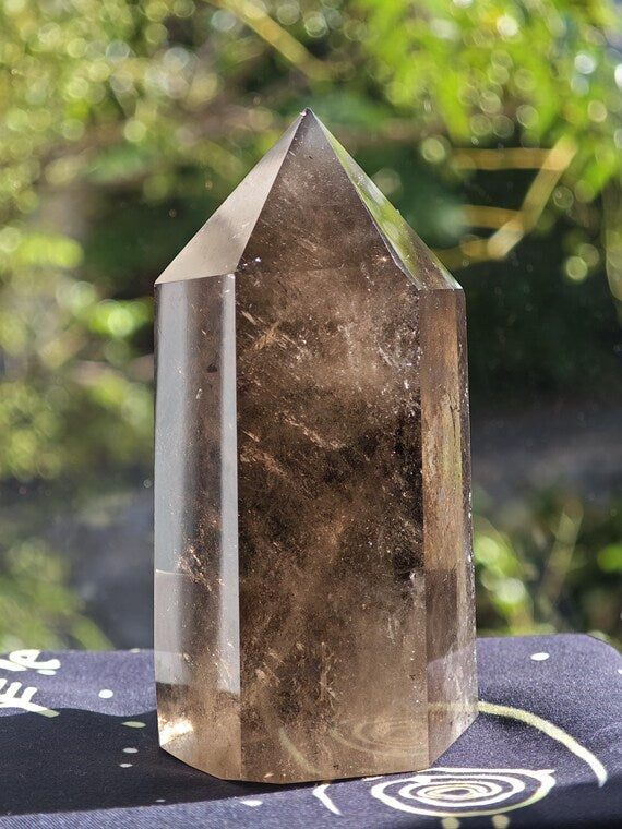 Translucent smoky-brown Quartz tower #1 – side view