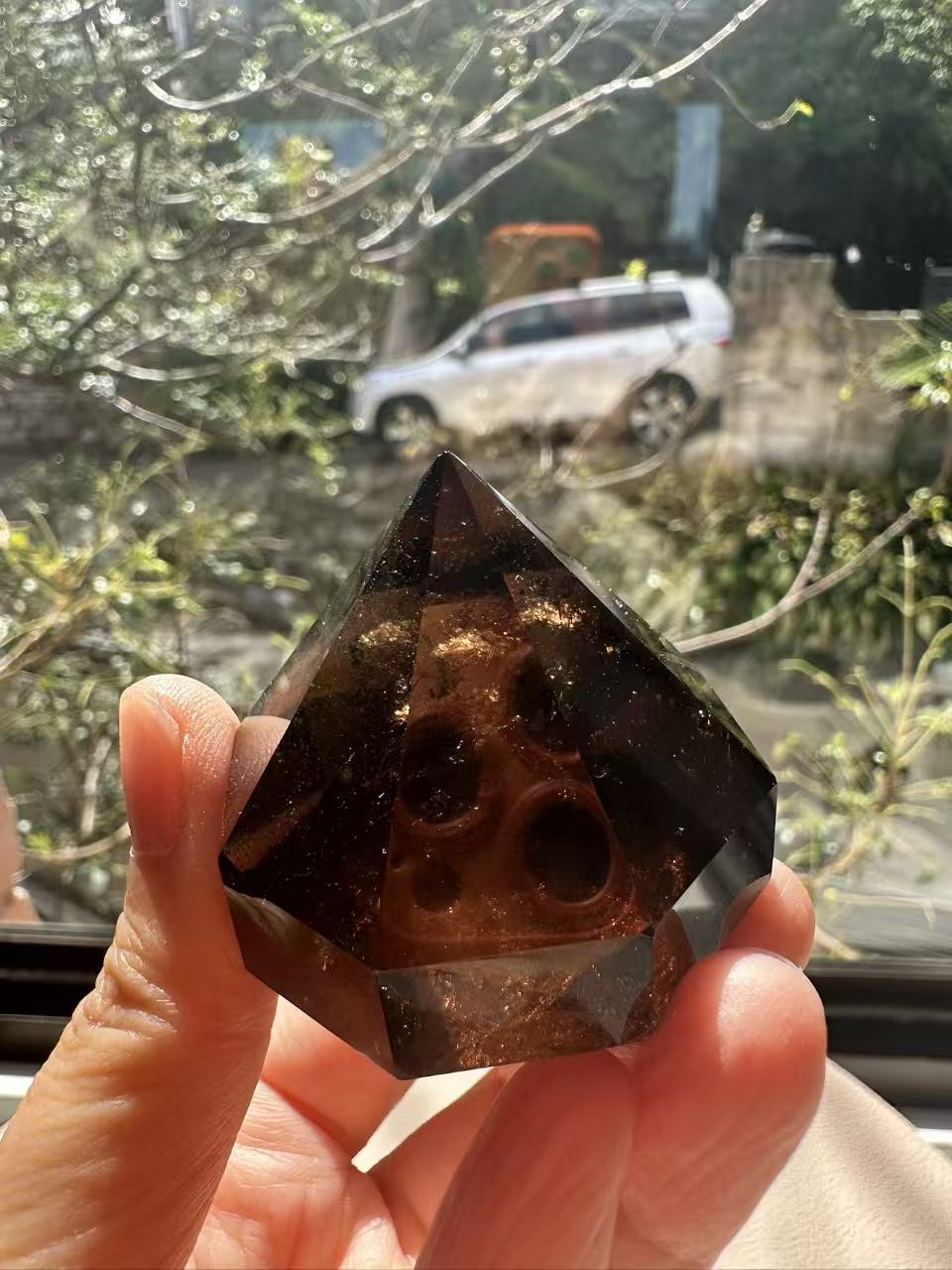 Natural Deep Smoky Quartz Diamond #3, dark polished geometric crystal specimen for minimalist decor and EMF protection, high-quality grounding stone by Moon Rituals.