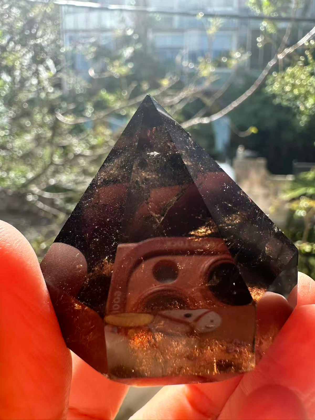 Natural Deep Smoky Quartz Diamond #3, dark polished geometric crystal specimen for minimalist decor and EMF protection, high-quality grounding stone by Moon Rituals.