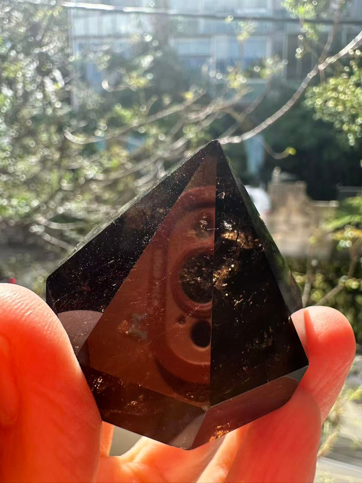 Natural Deep Smoky Quartz Diamond #3, dark polished geometric crystal specimen for minimalist decor and EMF protection, high-quality grounding stone by Moon Rituals.