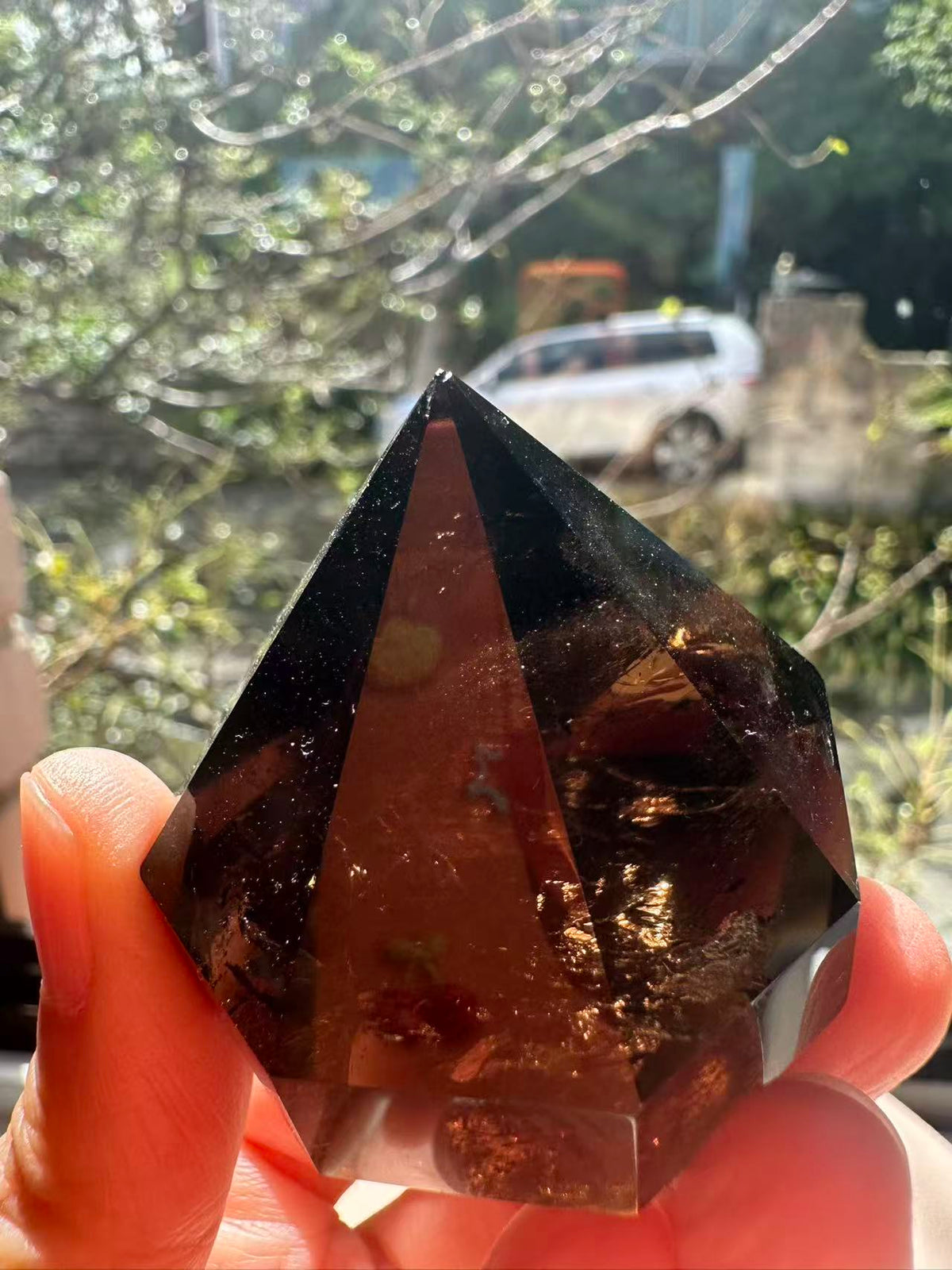 Natural Deep Smoky Quartz Diamond #3, dark polished geometric crystal specimen for minimalist decor and EMF protection, high-quality grounding stone by Moon Rituals.