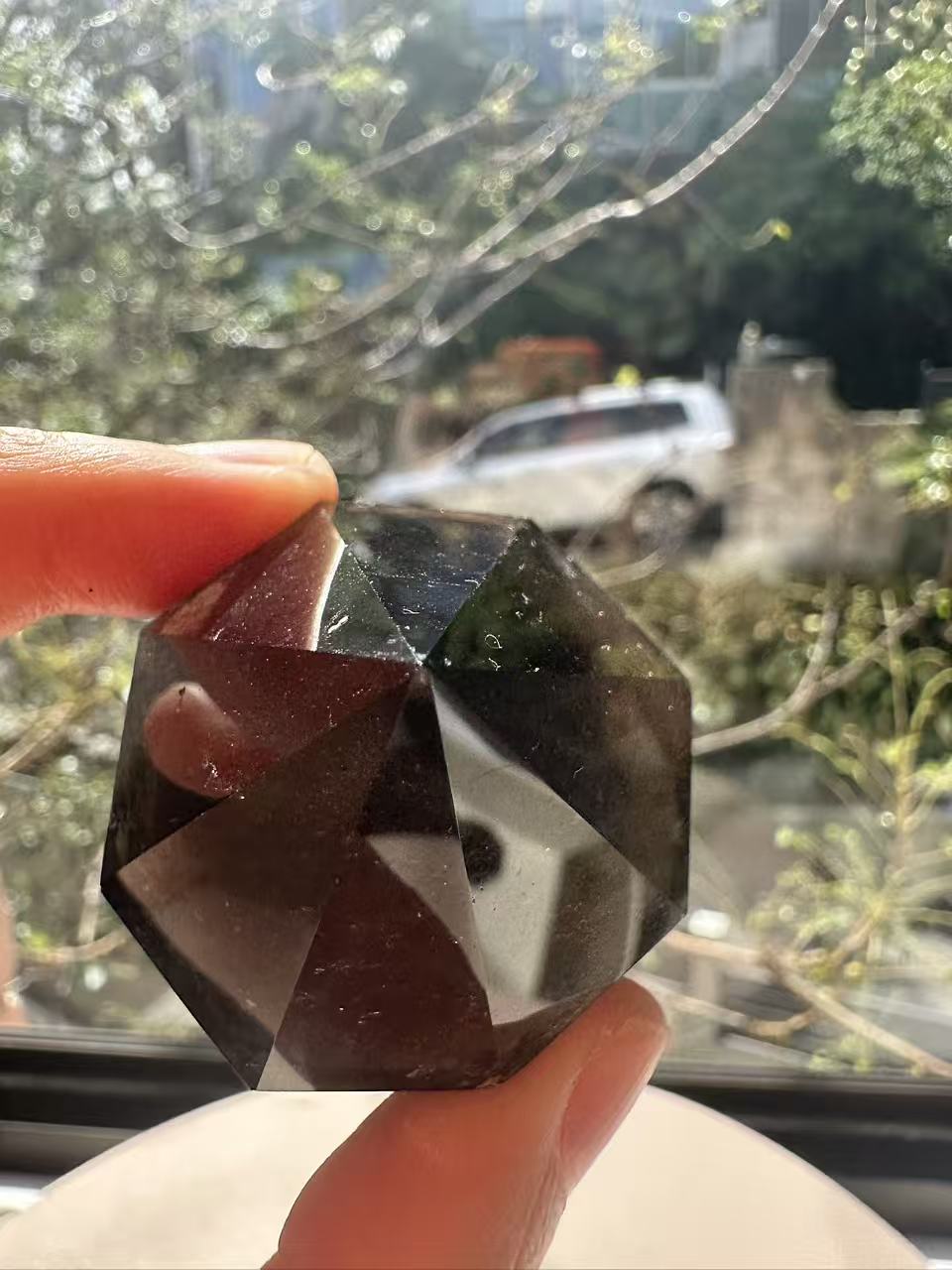 Natural Deep Smoky Quartz Diamond #3, dark polished geometric crystal specimen for minimalist decor and EMF protection, high-quality grounding stone by Moon Rituals.