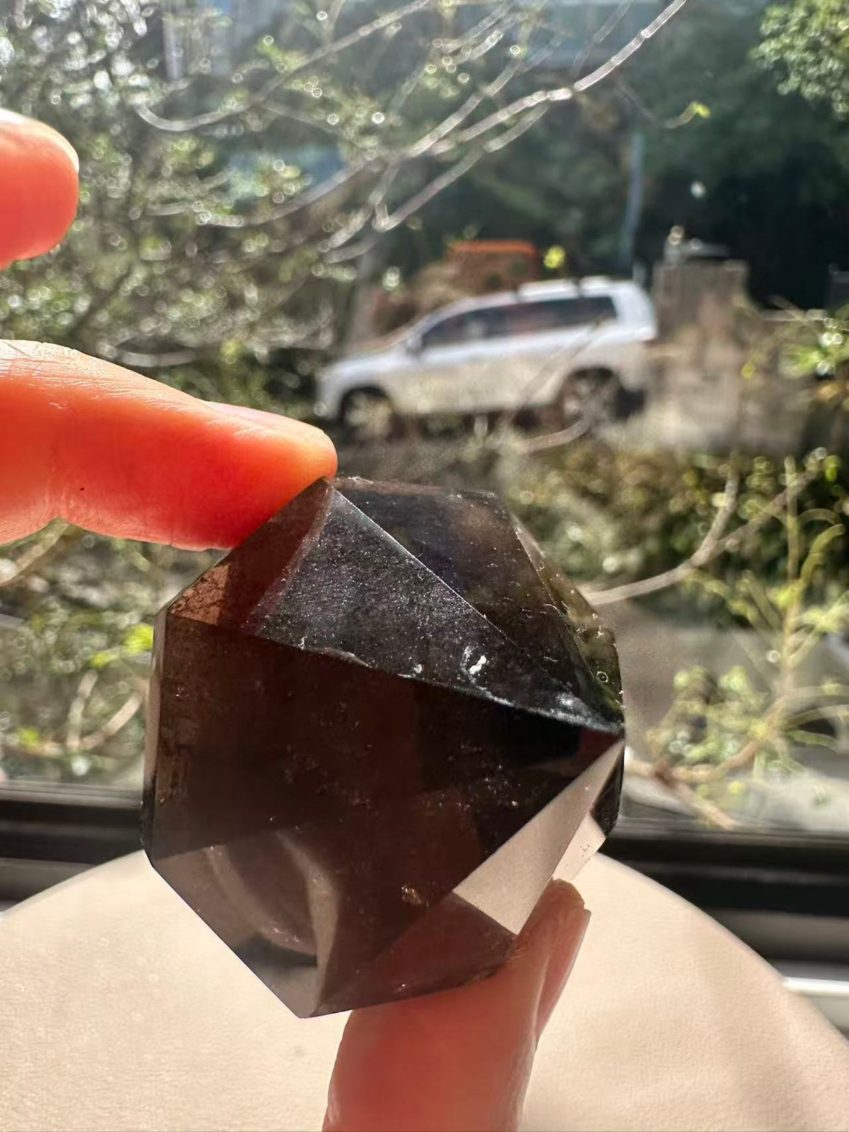 Natural Deep Smoky Quartz Diamond #3, dark polished geometric crystal specimen for minimalist decor and EMF protection, high-quality grounding stone by Moon Rituals.