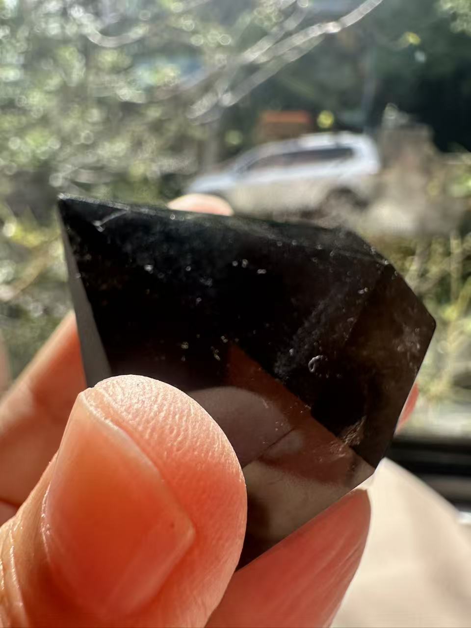 Natural Deep Smoky Quartz Diamond #3, dark polished geometric crystal specimen for minimalist decor and EMF protection, high-quality grounding stone by Moon Rituals.