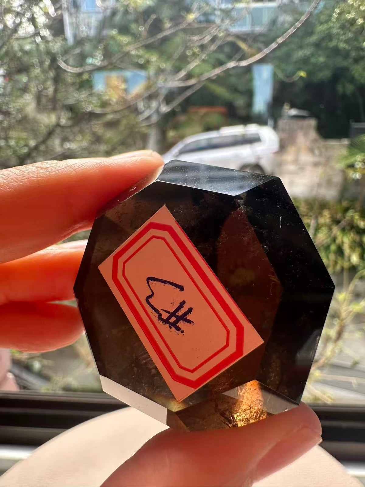 Natural Deep Smoky Quartz Diamond #3, dark polished geometric crystal specimen for minimalist decor and EMF protection, high-quality grounding stone by Moon Rituals.
