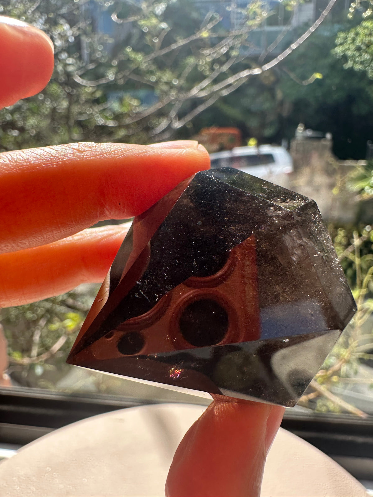 Natural Deep Smoky Quartz Diamond #3, dark polished geometric crystal specimen for minimalist decor and EMF protection, high-quality grounding stone by Moon Rituals.
