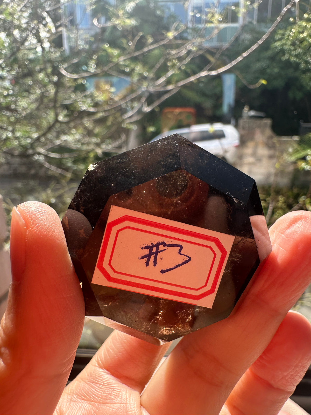 Natural Deep Smoky Quartz Diamond #3, dark polished geometric crystal specimen for minimalist decor and EMF protection, high-quality grounding stone by Moon Rituals.