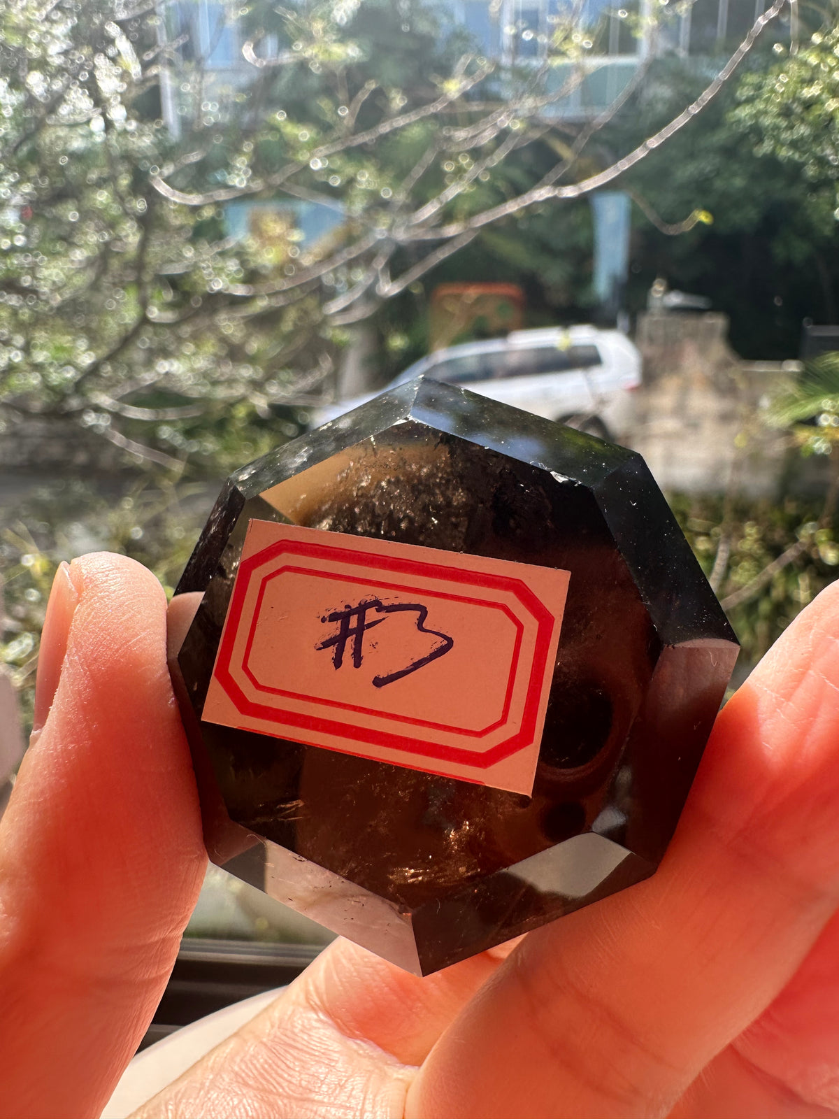 Natural Deep Smoky Quartz Diamond #3, dark polished geometric crystal specimen for minimalist decor and EMF protection, high-quality grounding stone by Moon Rituals.