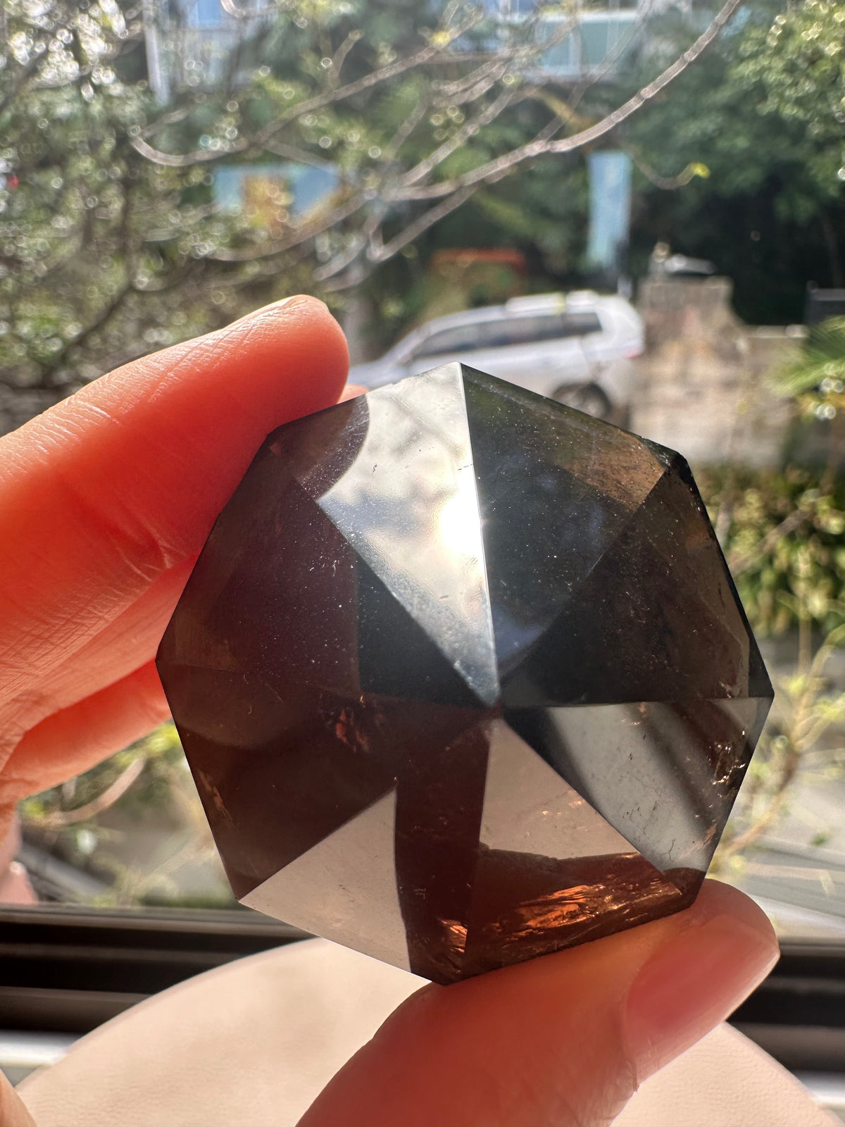 Natural Deep Smoky Quartz Diamond #3, dark polished geometric crystal specimen for minimalist decor and EMF protection, high-quality grounding stone by Moon Rituals.
