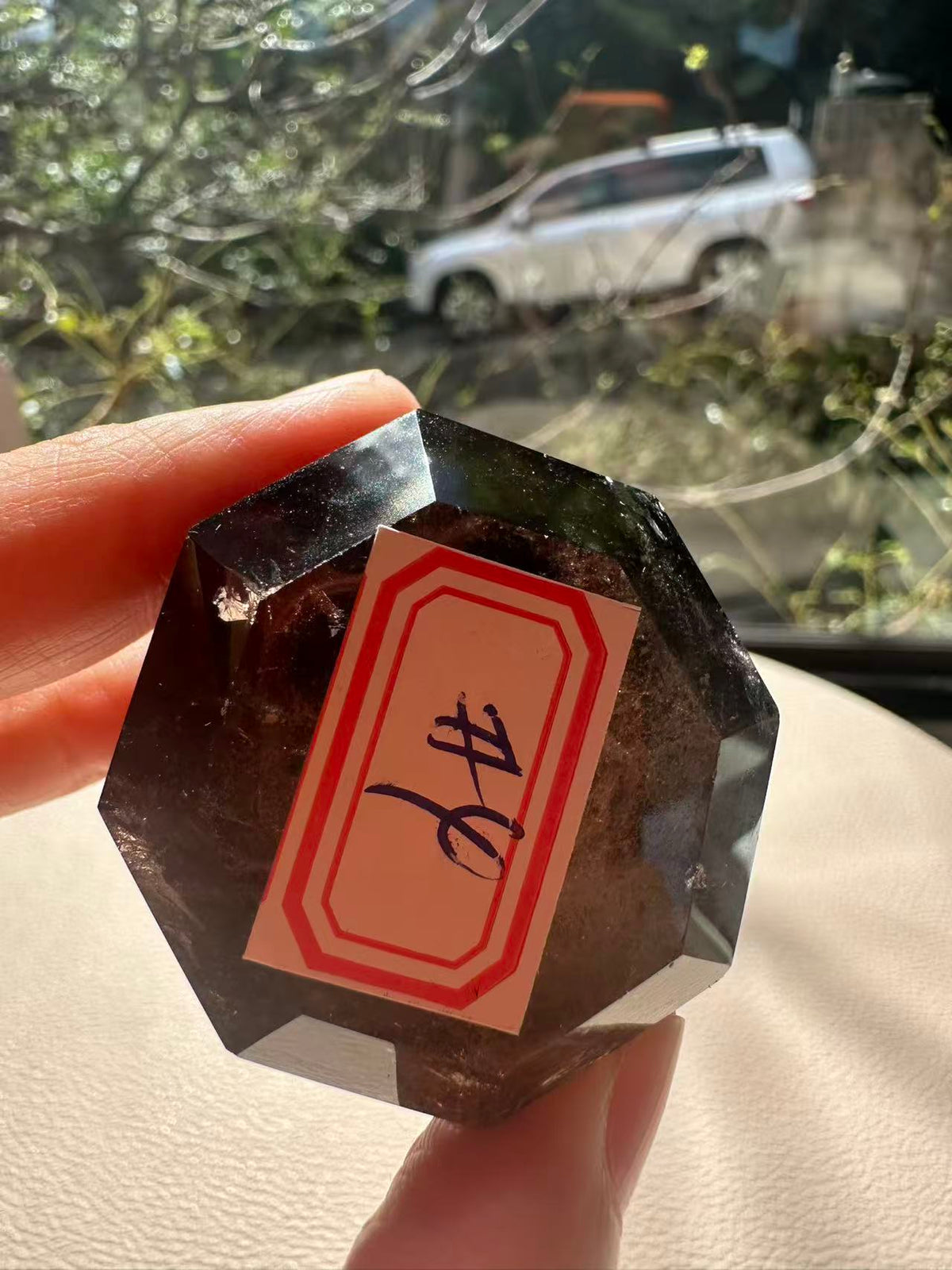 Natural Deep Smoky Quartz Diamond #4, dark polished geometric crystal specimen for minimalist decor and EMF protection, high-quality grounding stone by Moon Rituals.