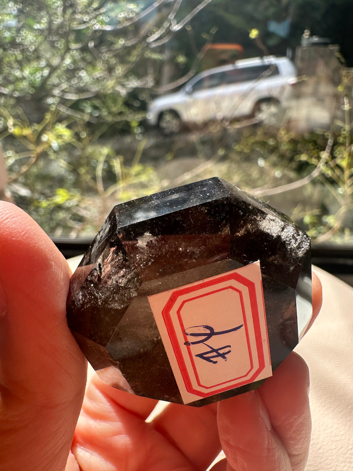 Natural Deep Smoky Quartz Diamond #4, dark polished geometric crystal specimen for minimalist decor and EMF protection, high-quality grounding stone by Moon Rituals.