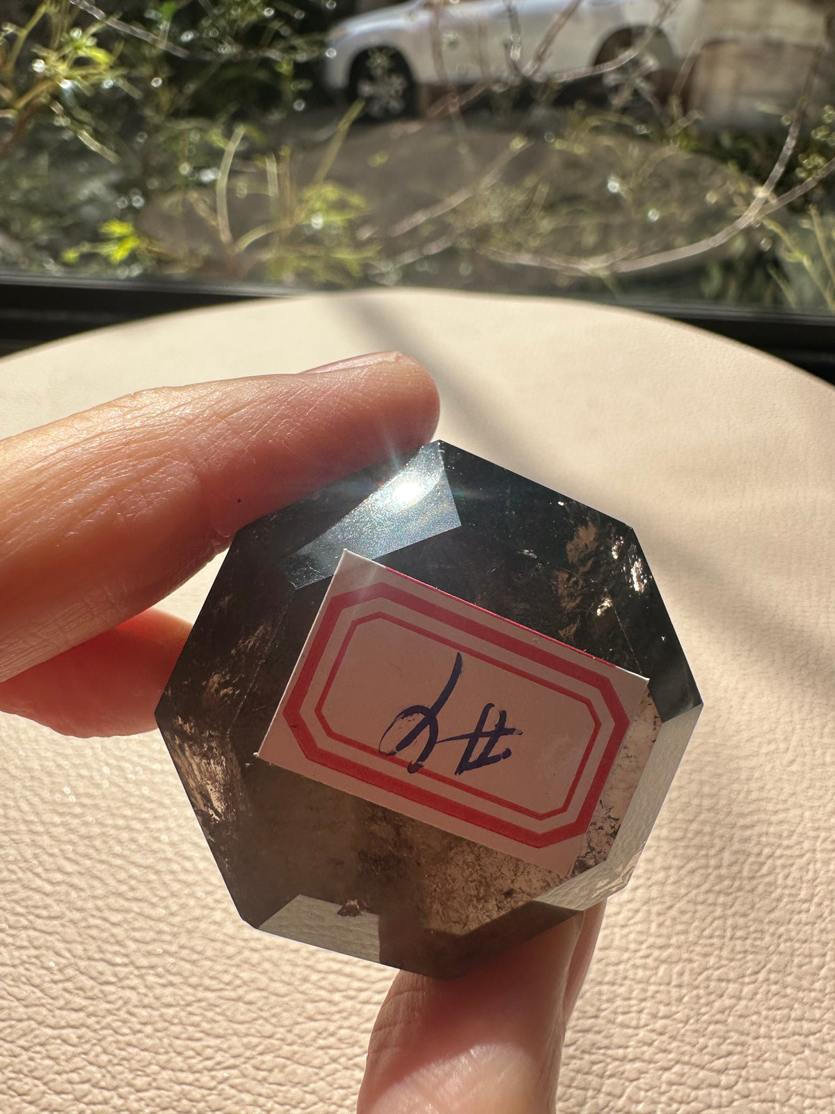 Natural Deep Smoky Quartz Diamond #4, dark polished geometric crystal specimen for minimalist decor and EMF protection, high-quality grounding stone by Moon Rituals.
