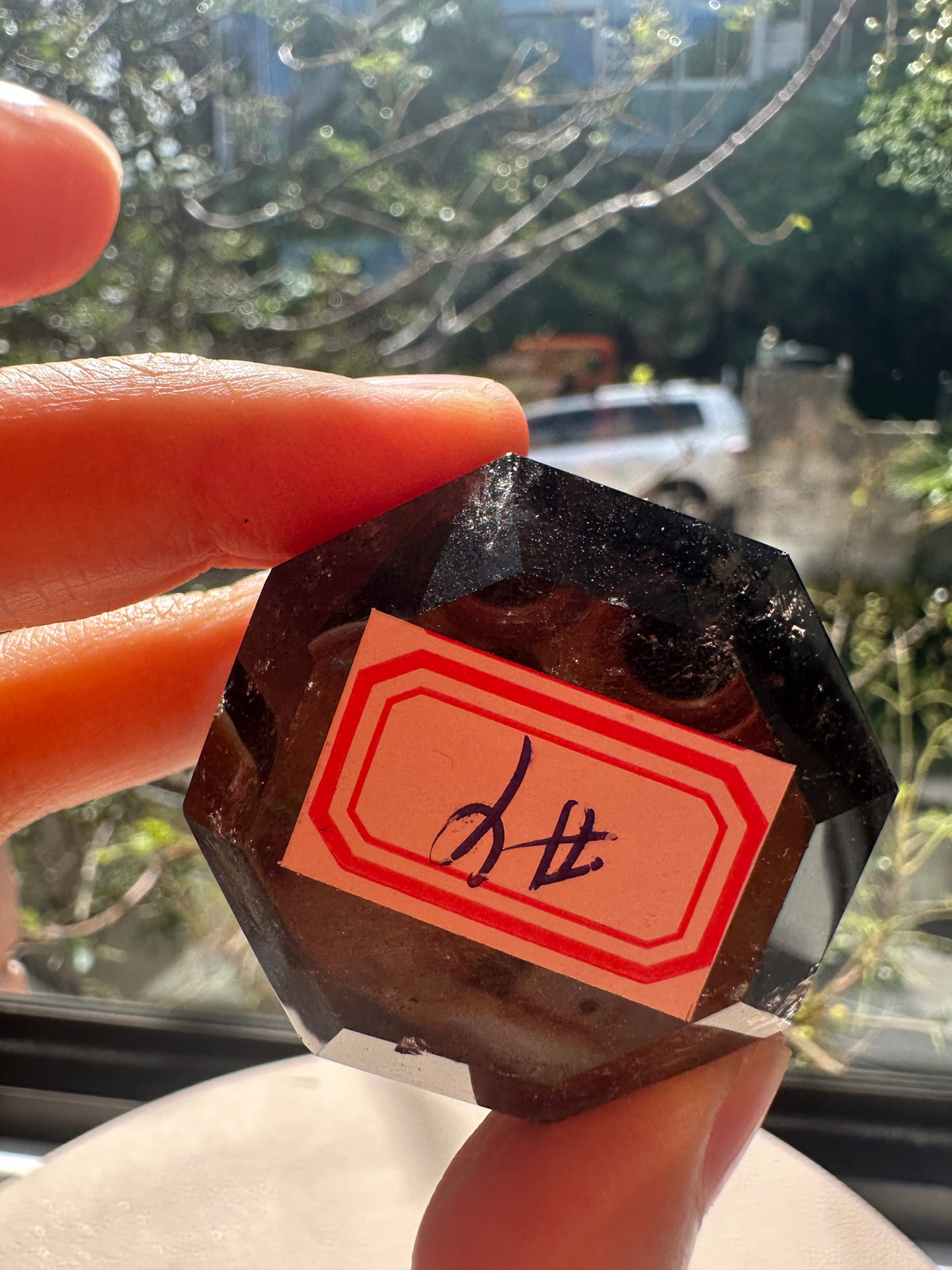 Natural Deep Smoky Quartz Diamond #4, dark polished geometric crystal specimen for minimalist decor and EMF protection, high-quality grounding stone by Moon Rituals.