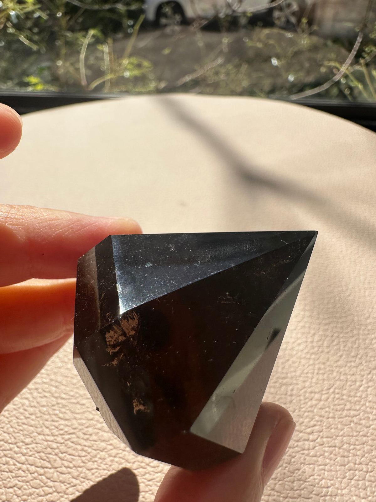 Natural Deep Smoky Quartz Diamond #4, dark polished geometric crystal specimen for minimalist decor and EMF protection, high-quality grounding stone by Moon Rituals.