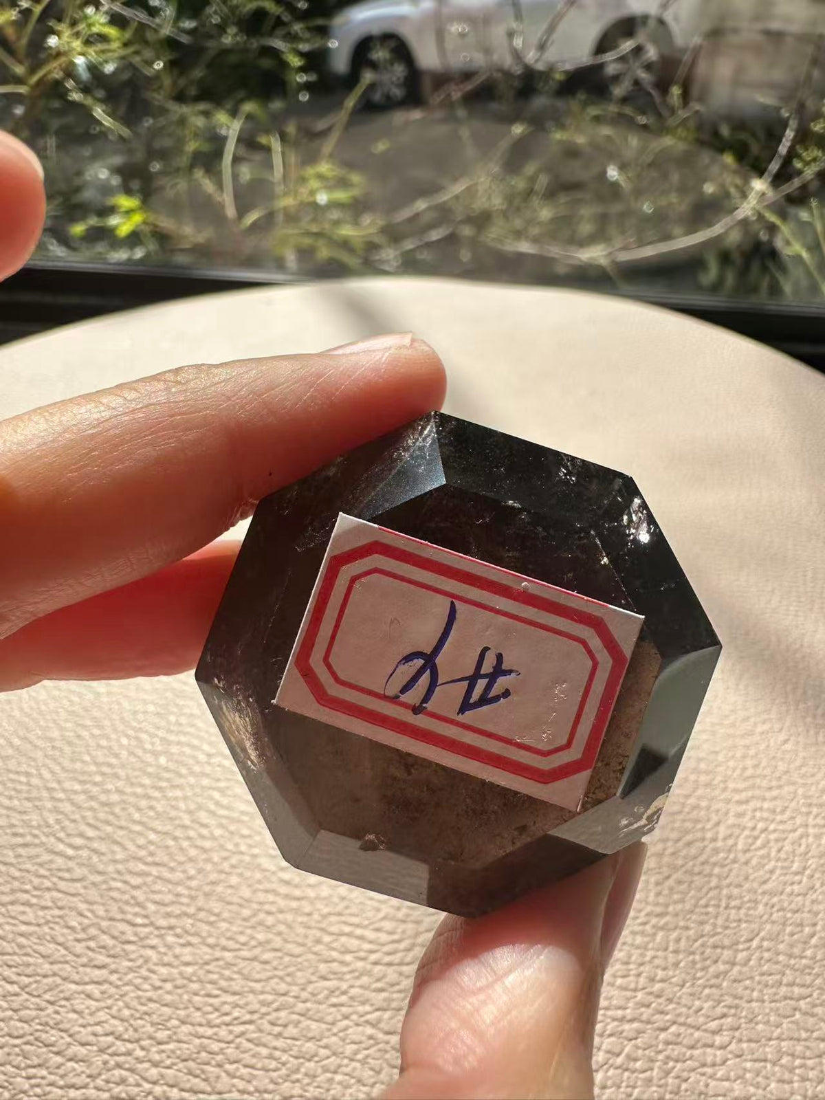 Natural Deep Smoky Quartz Diamond #4, dark polished geometric crystal specimen for minimalist decor and EMF protection, high-quality grounding stone by Moon Rituals.