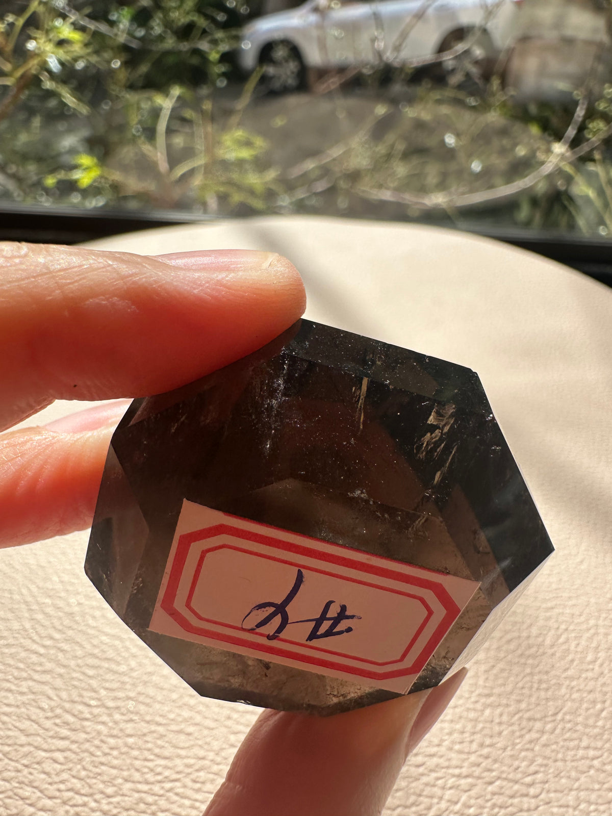 Natural Deep Smoky Quartz Diamond #4, dark polished geometric crystal specimen for minimalist decor and EMF protection, high-quality grounding stone by Moon Rituals.