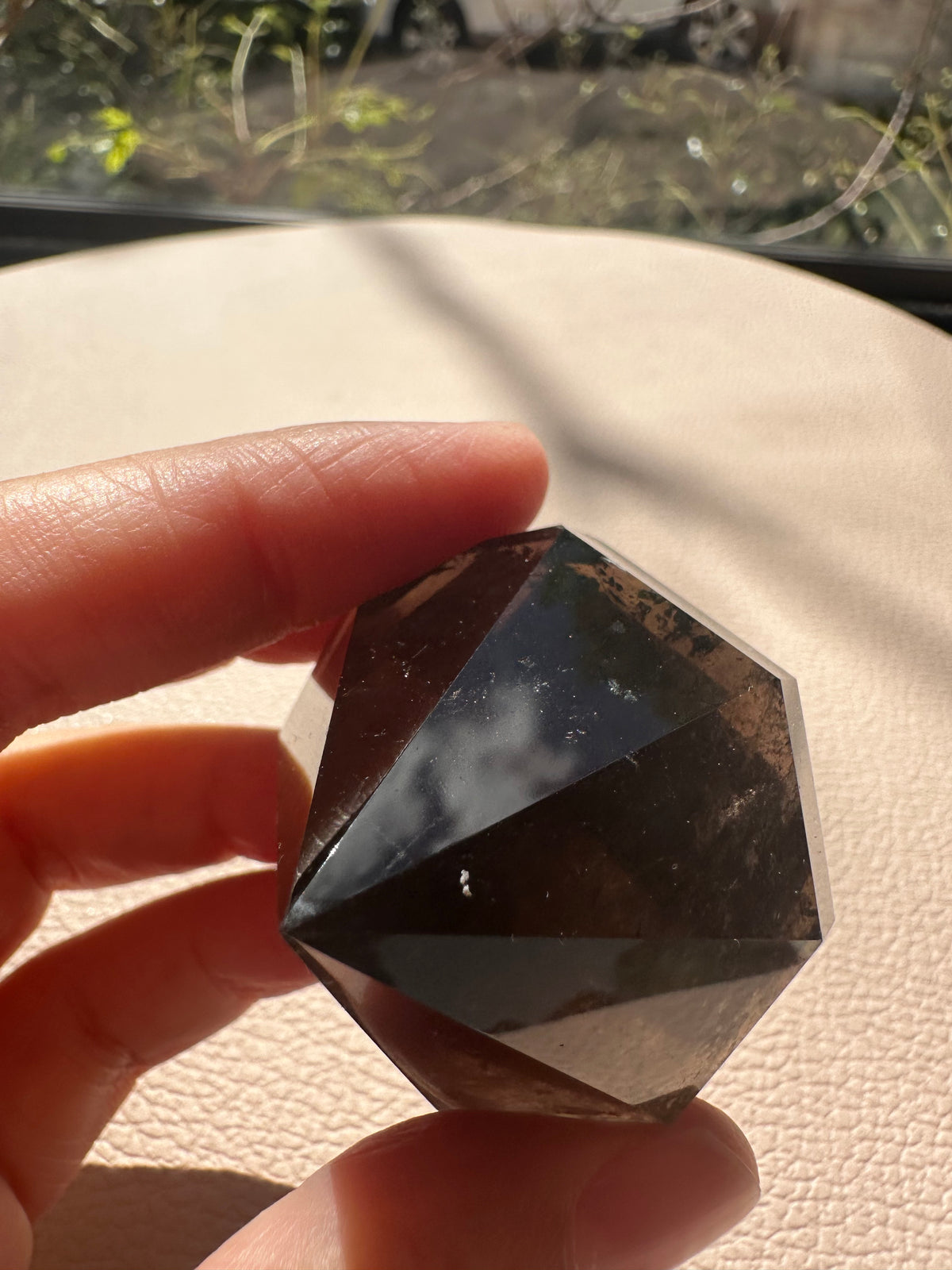Natural Deep Smoky Quartz Diamond #4, dark polished geometric crystal specimen for minimalist decor and EMF protection, high-quality grounding stone by Moon Rituals.