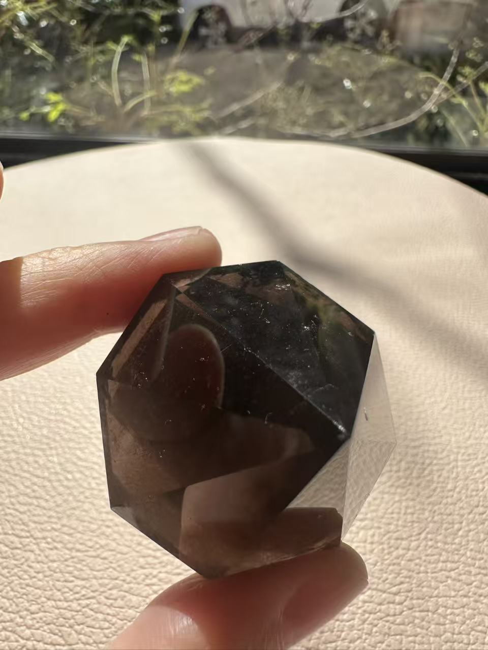 Natural Deep Smoky Quartz Diamond #4, dark polished geometric crystal specimen for minimalist decor and EMF protection, high-quality grounding stone by Moon Rituals.