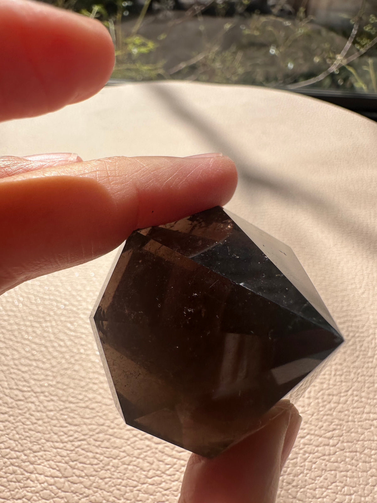 Natural Deep Smoky Quartz Diamond #4, dark polished geometric crystal specimen for minimalist decor and EMF protection, high-quality grounding stone by Moon Rituals.