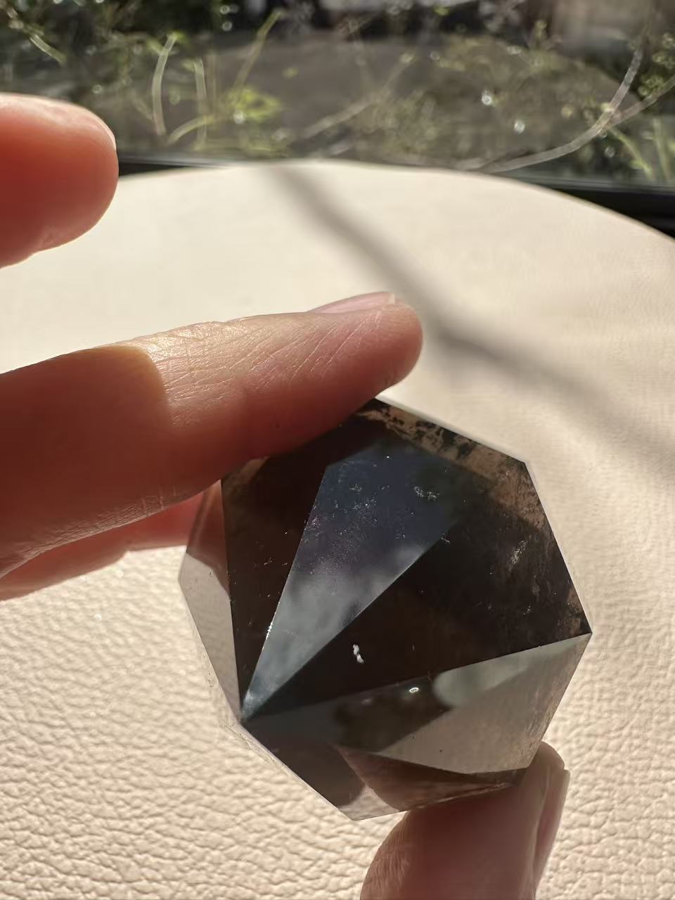 Natural Deep Smoky Quartz Diamond #4, dark polished geometric crystal specimen for minimalist decor and EMF protection, high-quality grounding stone by Moon Rituals.