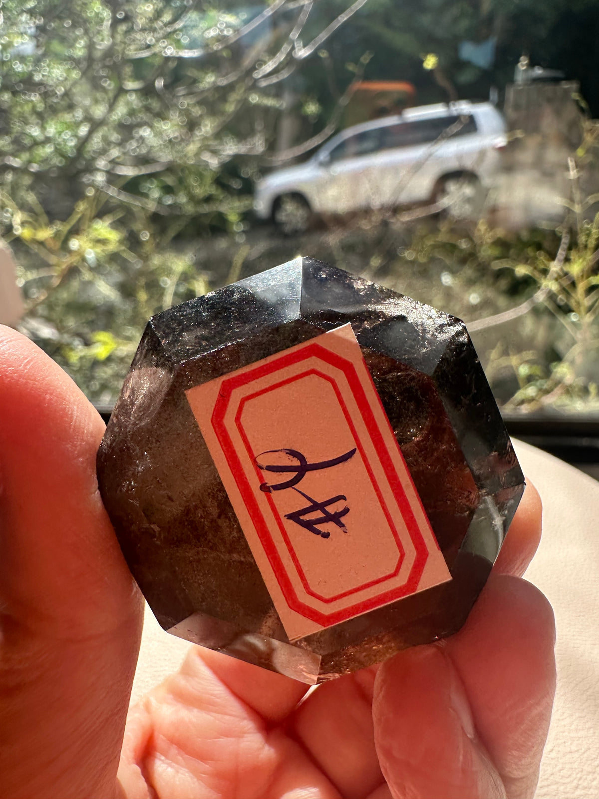 Natural Deep Smoky Quartz Diamond #4, dark polished geometric crystal specimen for minimalist decor and EMF protection, high-quality grounding stone by Moon Rituals.